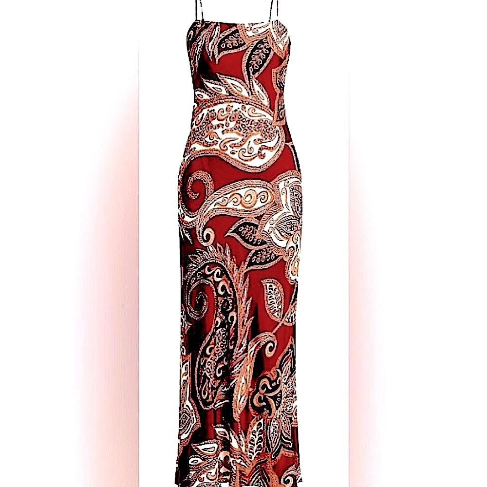 FARM Rio Large burgundy Paisley Maxi Dress/ CREPE DE CHINE FABRIC: L - Picture 5 of 9